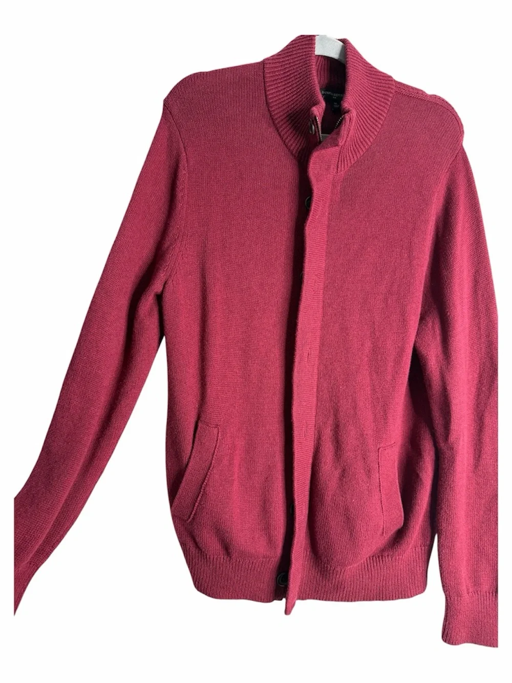 Banana Republic Men’s Berry Wool Blend Zip/Button Cardigan Sweater Preppy office